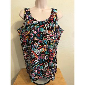 Fritzi of California Colorful  Black Tank Top